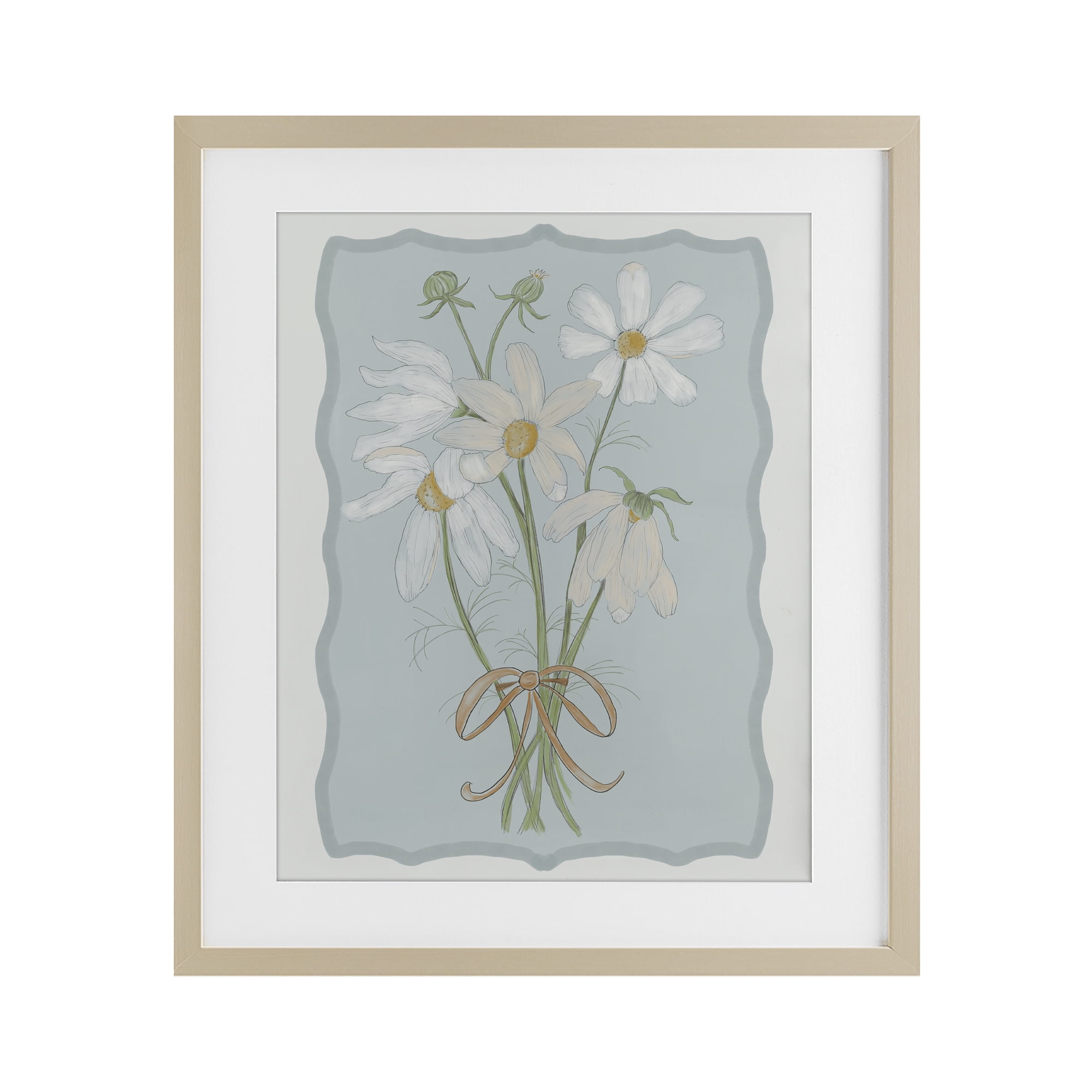 Spring Clippings Daisies Birch Framed Print Under Glass, design by Leslie Hermosa