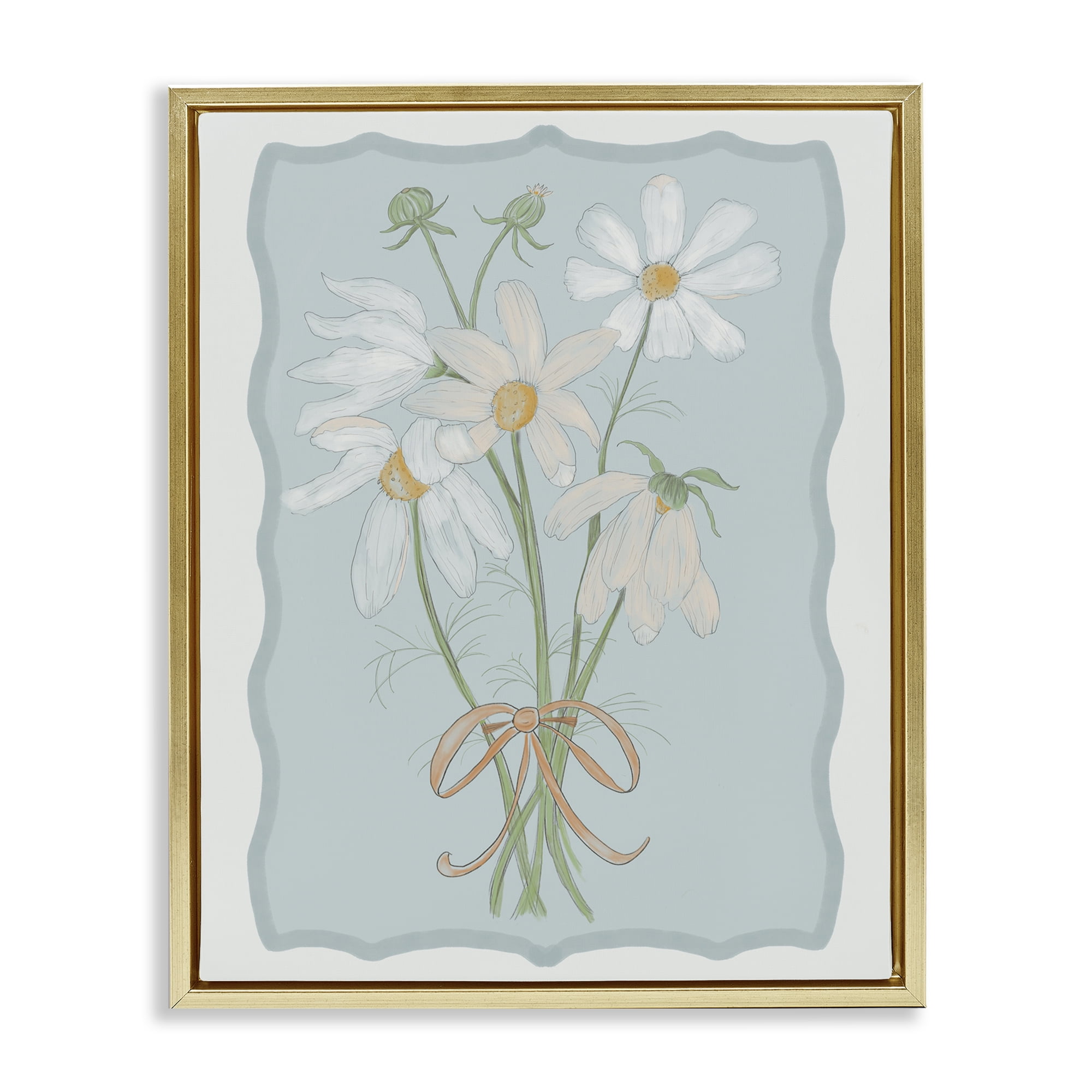 Spring Clippings Daisies Gold Framed Floater Canvas Wall Art, design by Leslie Hermosa