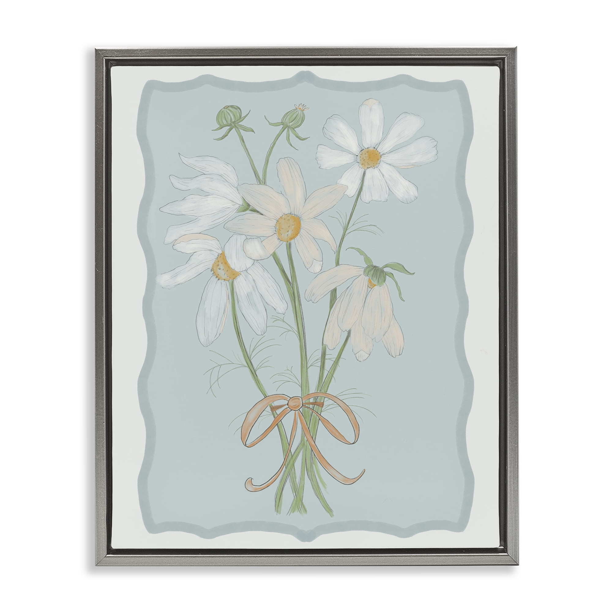 Spring Clippings Daisies Gray Framed Floater Canvas Wall Art, design by Leslie Hermosa