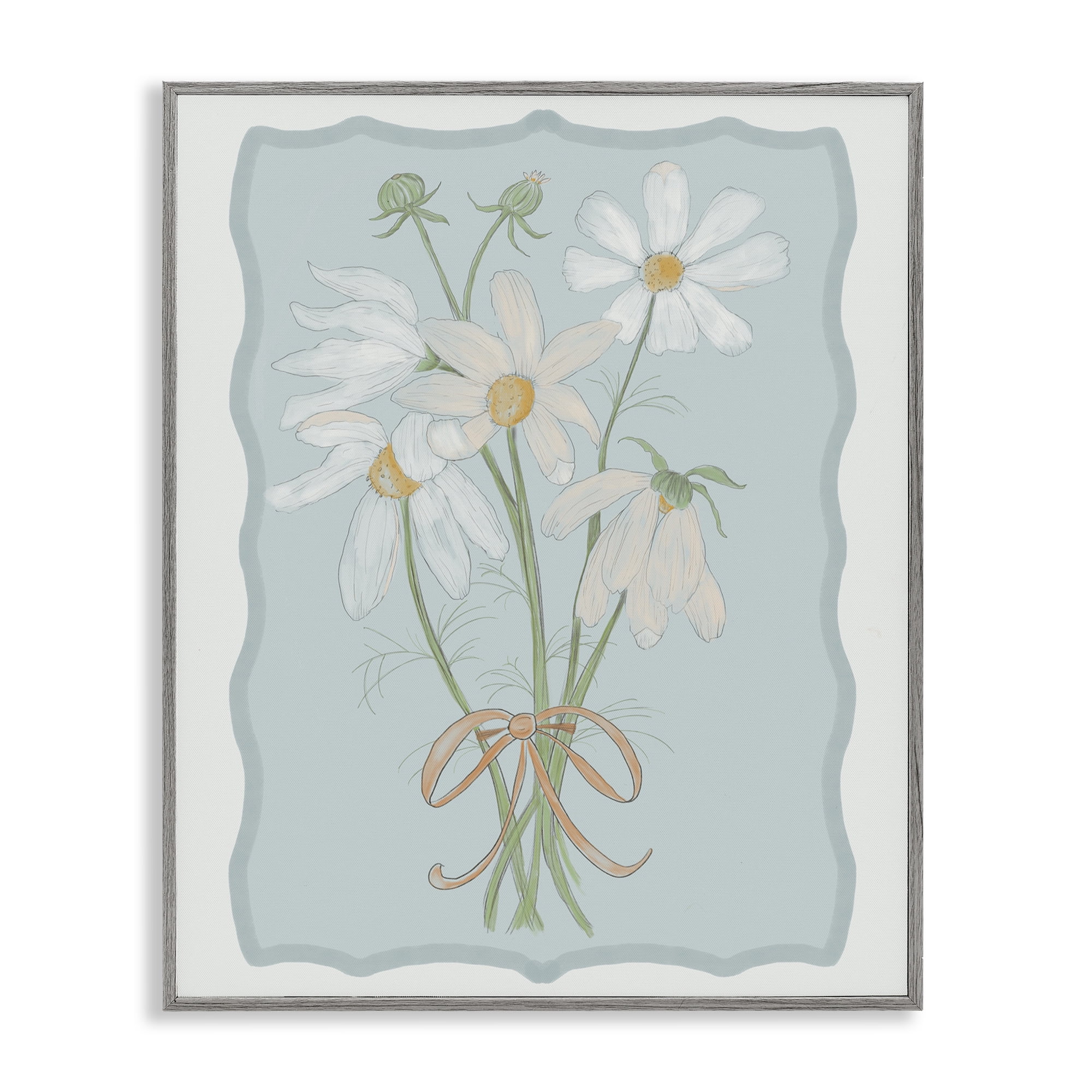 Spring Clippings Daisies Gray Framed Giclee Art, design by Leslie Hermosa
