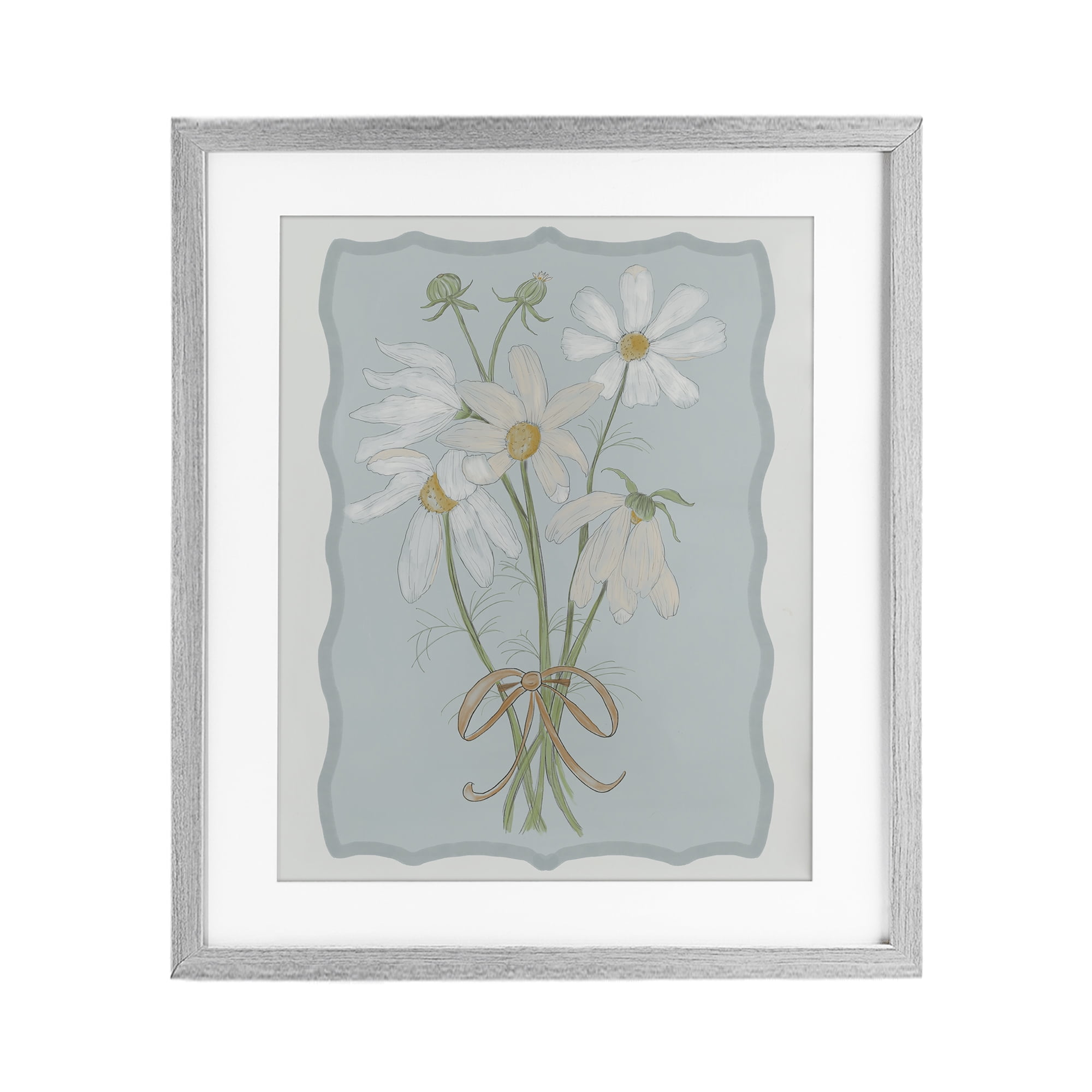 Spring Clippings Daisies Gray Framed Print Under Glass, design by Leslie Hermosa