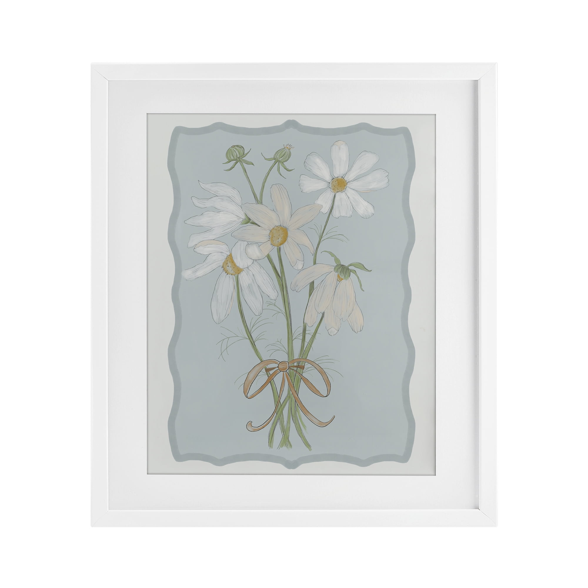 Spring Clippings Daisies White Framed Print Under Glass, design by Leslie Hermosa