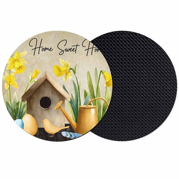 Spring Coasters Set of 2, Absorbent Coasters for Drinks, Brown Vintage Birds Cages Eggs Flowers Herbs Coaster for Desk Coffee Table Protection, Home Decor House Warming Gifts 4"