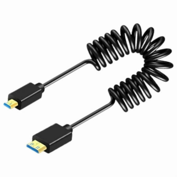 Spring Coiled Mini HDMI to Micro HDMI Cable 8K@60Hz Cord Gold Plated Connector for 4K 8K Displays Gaming Consoles