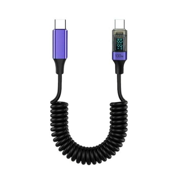Spring Coiled USB C Cable 100W Rapid Charging Cable Speed Data Sync LED Display for Laptop Smartphones Phones