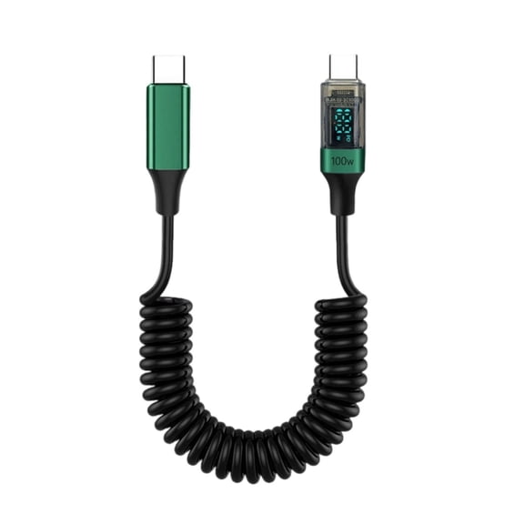 Spring Coiled USB C Cable 100W Rapid Charging Cable Speed Data Sync LED Display for Laptop Smartphones Phones