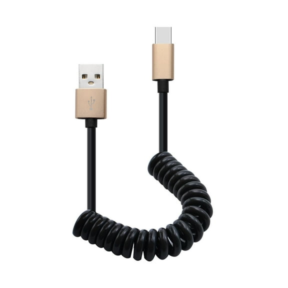 Spring Coiled USB-C Charging Cable, ZzCityTK Durable Metal Braided Sync Cord for Phones, Portable 1M Fast Data Transfer Cable with Flexible Spring Design, Gold