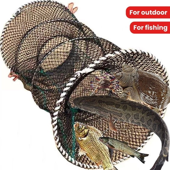 Spring Collapsible Fish Trap, Galvanized Steel Frame PE Mesh Foldable Crab Net for Outdoor Fishing