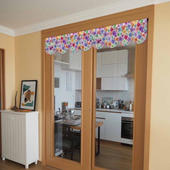 Spring Color Floral Door Banner Watercolors Wildflowers Fields Retro Linen Small Scalloped Hanging Banner for Door, Hanging Flag Backdrop Decoration for Wall Window Party 4pcs, 8 x 12 Inch