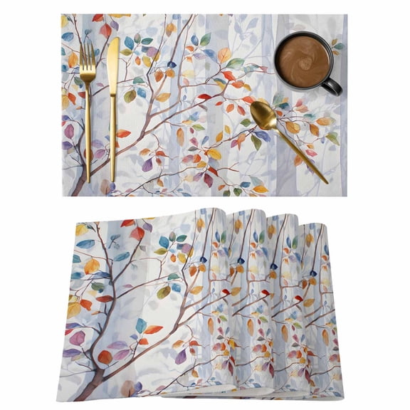 Spring Color Trees Cotton Linen Placemats Set of 1, Farmhouse Watercolor Leaves Tree Shadows Washable Table Place Mats Heat Insulating Placemat for Dining Room Kitchen Daily Use 13 x 19 Inch
