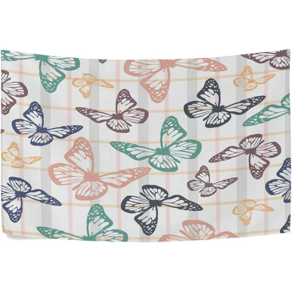 Spring Colored Butterflies Tapestry Wall Hanging Tapestries Happy Colorful Hippie Psychedelic Art Polyester Carpet Wall Decorative for Living Room Bedroom 90x60inch Home Decor Gifts