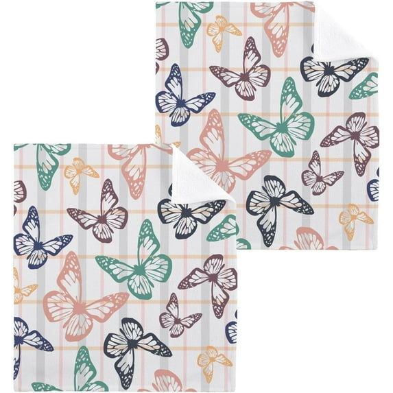 Spring Colored Butterflies Washcloth 12x12in Set, 4 Pack Absorbent Cotton Towel Square Kitchen Dishes Towels, Soft Cleaning Face Hand Towel Fast Drying Wash cloth