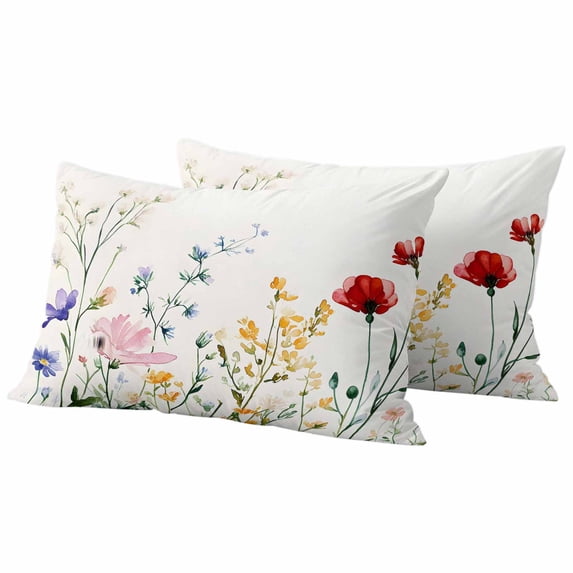 Spring Colorful Floral Outdoor Waterproof Pillow Covers, Farmhouse Watercolor Flowers Decorative Rectangle Throw Pillowcase Sofa Cushion Sham for Patio/Couch/Chair, 20"x12" 2 Pack