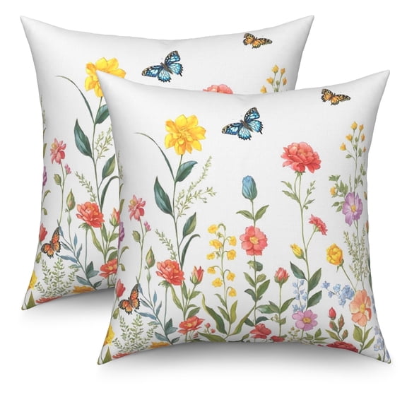 Spring Colorful Flower Throw Pillow Covers 18x18 Set of 2,Botanical Floral Decorative Pillowcases for Sofa Couch Living Room