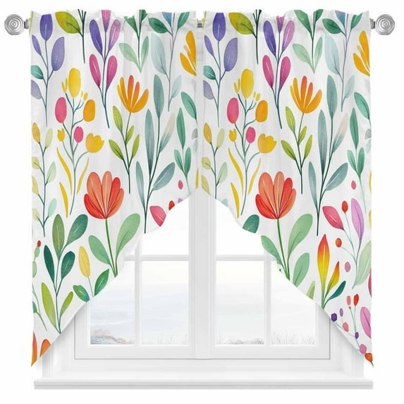 Spring Colorful Leaf Swag Curtain Valance for Windows, Watercolor Leaf Window Treatments Short Swag Topper for Kitchen Windows Bathroom Bedroom, 28"x36"