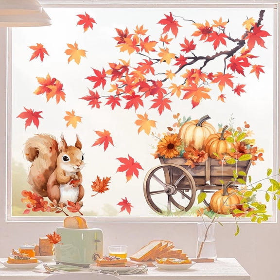Spring Colorful Wildflower Bouquet Window Clings, Floral Pattern Static Window Decals Removable Decorative Glass Window Film for Classroom & Shop Display