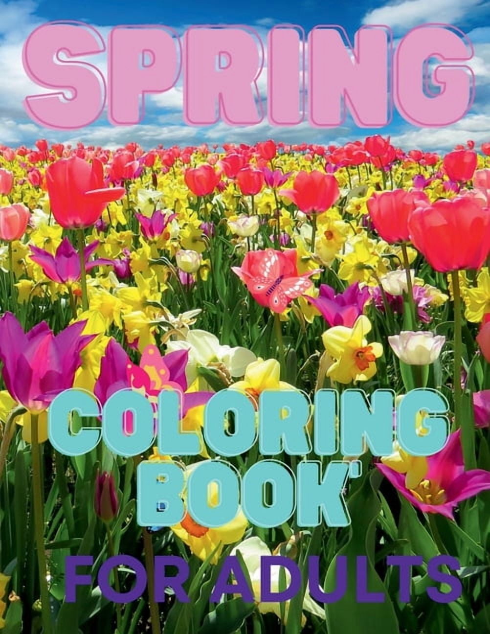 Spring Coloring Book For Adults: For Adults with Wildflowers, Birds, Butterfly and Easy Spring Scenes Coloring Pages. St, (Paperback)