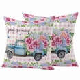 thumbnail image 1 of Spring Is Coming Pillow Covers 2 Pack Rose and Hydrangea Floral Truck Pink Plaid Pillowcase Waterproof Outdoor Throw Pillow Cover for Patio Garden Square Cushion 26”x26”, 1 of 9