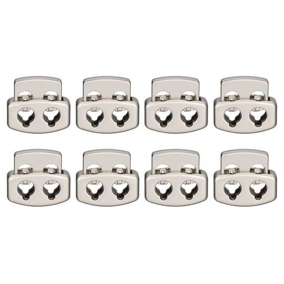 Spring Cord Lock End Toggle, 8Pack Double Hole Spring Stopper Alloy Fastener Slider Toggles Clip (Silver Tone)