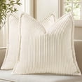 thumbnail image 1 of Spring Corduroy Cream White Throw Pillow Covers 18x18 Set of 2 Decorative Soft Boho Farmhouse Couch for Living Room Bed Sofa Broadside Striped Cases, 1 of 4