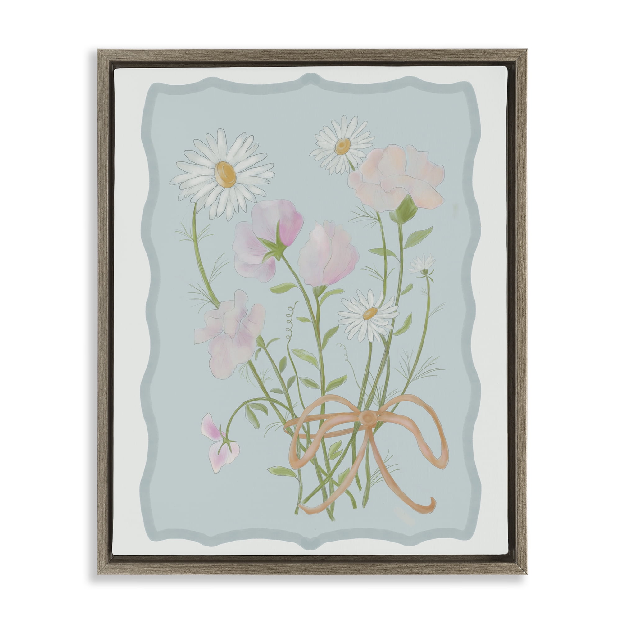 Spring Cottage Clippings Brown Framed Floater Canvas Wall Art, design by Leslie Hermosa