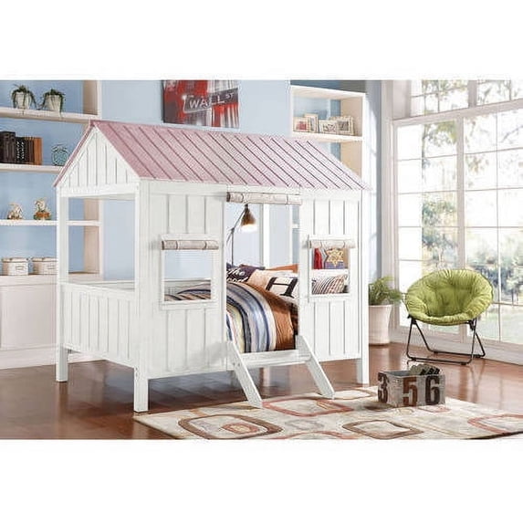 Spring Cottage Full Bed, White and Pink