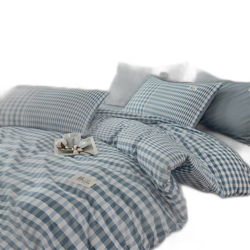 Spring Cotton FourPiece Set Simple Lattice Quilt Cover 40 Cotton Bed Sheet Quilt Cover Bed