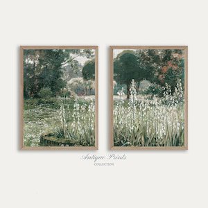 Spring Country 2 Pieces Vintage Wall Art, Wildflower Field Set of 2 Split Prints, Neutral Landscape Painting, Farmhouse Decor, Poster Only