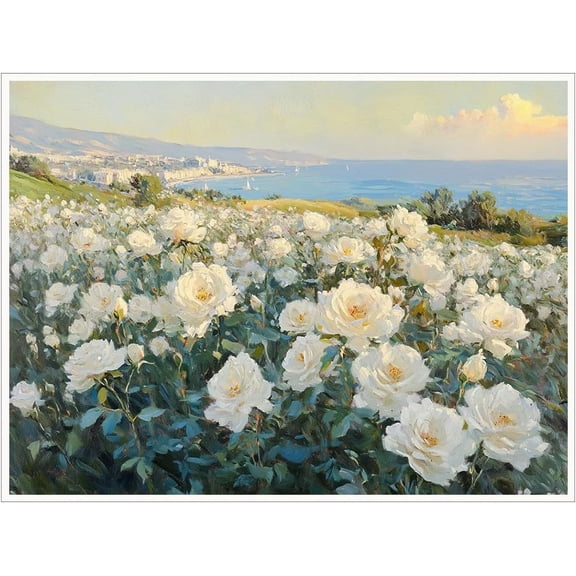 Spring Countryside Print Wall Art Mountain Cottage with Wildflowers and Greenery Canvas Painting Posters Room Aesthetic Decor Spring Easter Farmhouse Wall Decoration Large Frame wall art