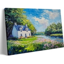 Spring Countryside Print Wall Art Mountain Cottage with Wildflowers and Greenery Canvas Painting Posters Room Aesthetic Decor Spring Easter Farmhouse Wall Decoration Large Frame wall art