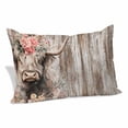 thumbnail image 1 of Spring Cow Floral Pillow Covers, Linen Long Throw Pillow Case, Vintage Brown Wooden Farmhouse Holiday Pillow Protector Decorative Cushion Cover for Living Room/Bedroom 20" x 26", 1 of 8