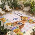thumbnail image 1 of Spring Cow Outdoor Rug for Patio/Deck/Porch, Non-Slip Large Area Rug 5 x 8 Ft, Summer Sunflower Botanical Pink Plaid Indoor Outdoor Rugs Washable Area Rugs, Reversible Camping Rug Carpet Runner, 1 of 8