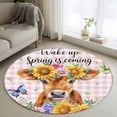 thumbnail image 1 of Spring Cow Round Area Rug 3Ft Washable Small Circle Rugs for Kitchen Entryway, Summer Sunflower Botanical Pink Plaid Non-Slip Carpet Floor Mats Indoor Outdoor Carpet Runner Aesthetic Home Decor, 1 of 8