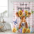thumbnail image 1 of Spring Cow Standard Shower Curtain Set, Waterproof Shower Curtains for Bathroom, Summer Sunflower Botanical Pink Plaid Washable Fabric Bath Curtain for Bathtub Decoration with Hooks 72x72 Inches, 1 of 9