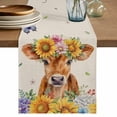 thumbnail image 1 of Spring Cow Table Runner 108 Inches, Summer Sunflower Botanical Rustic Bed Runner Dresser Scarves Tabletop for Indoor Outdoor Parties/Ceremony/Banquet, 13"x 108", 1 of 8