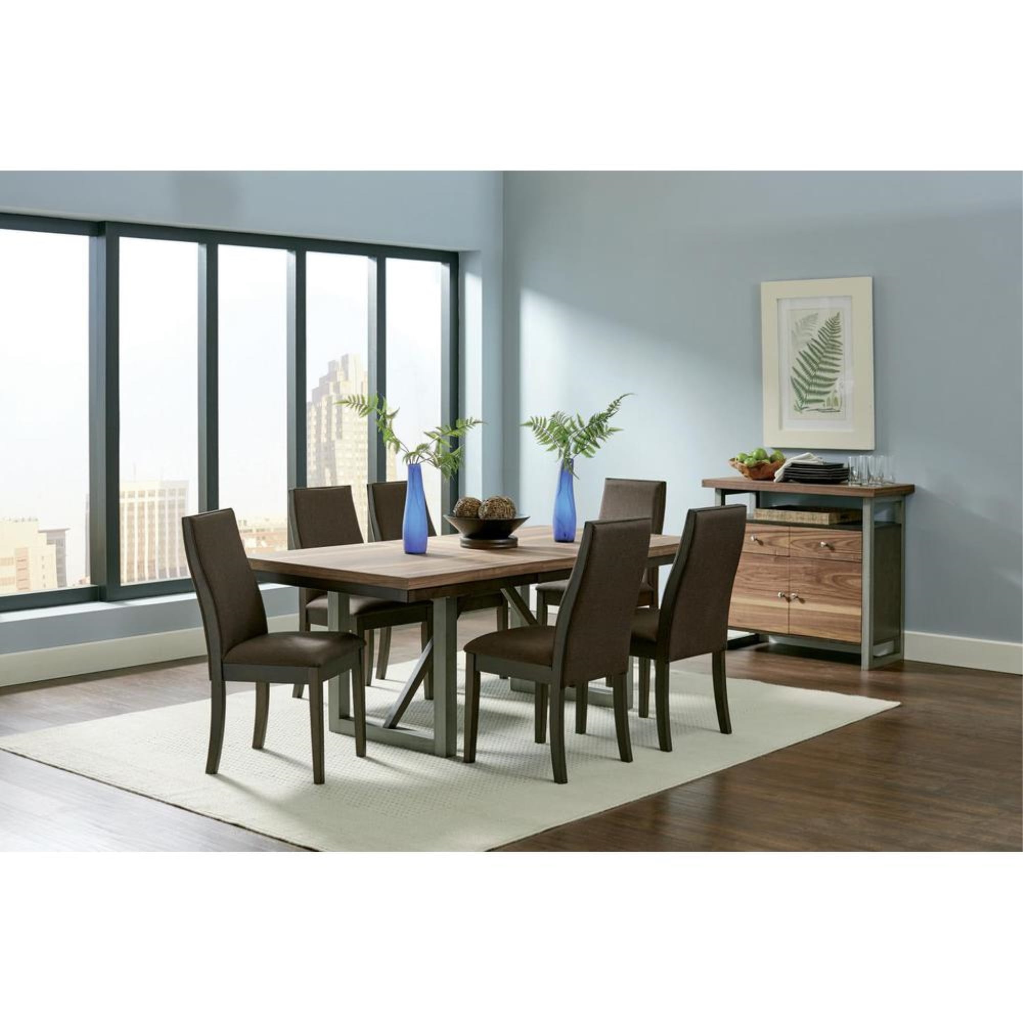 Dark Brown Walnut and Espresso 7-Piece Dining Set with Extension Leaf
