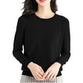 thumbnail image 1 of Spring Crew Neck Sweater for Women Solid Color Long Sleeve Soft Cozy Tunic Tops Ladies Casual Loose Knit Jumper(Black,XL), 1 of 5