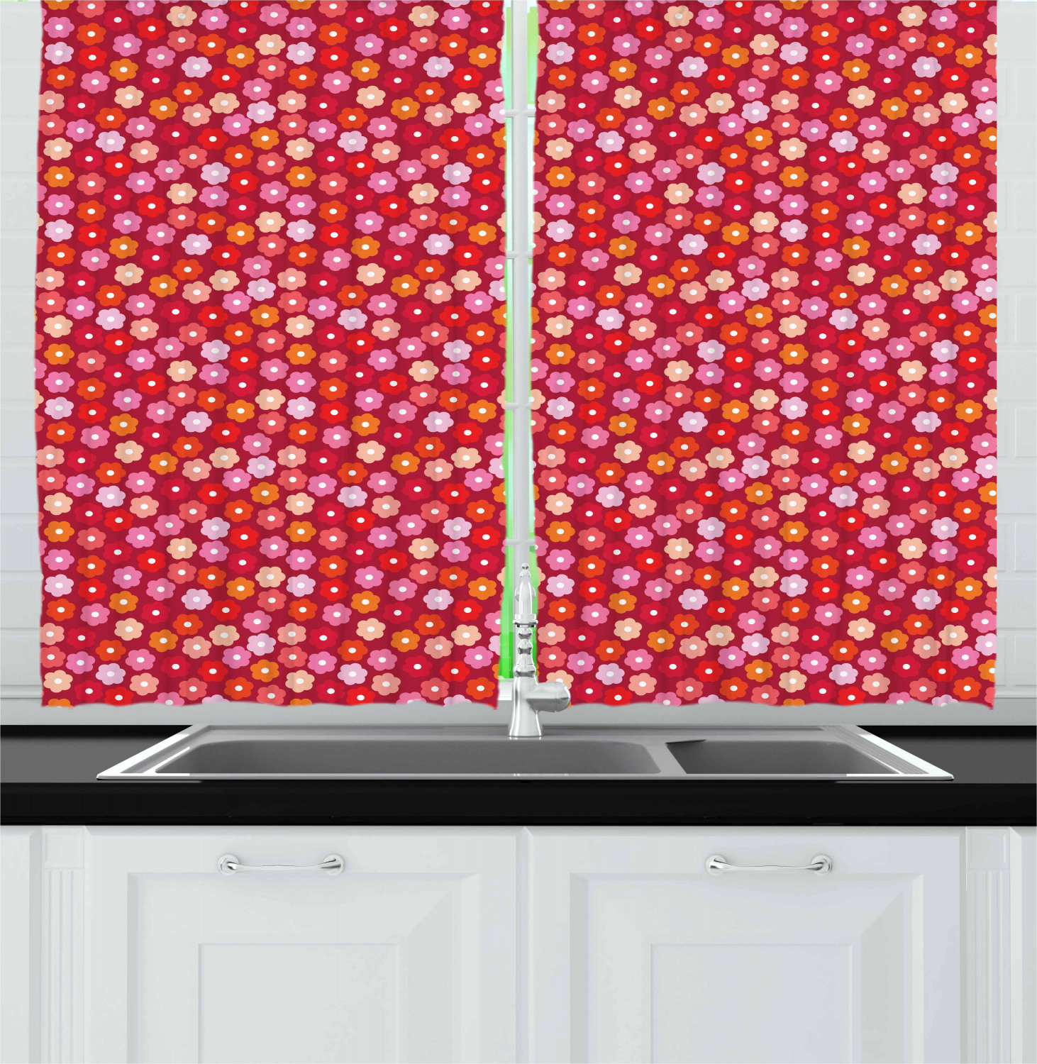 Spring Color Drape Spring Curtains 2 Panels Set, Flourishing Daisy Petals Mother Nature ...