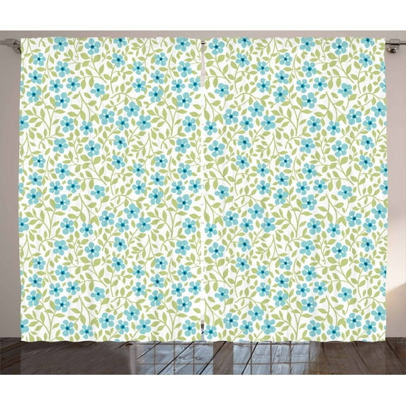 Ambesonne Spring Curtains 2 Panel Set, Summer Daisies Vintage Motif, 108" x 108", Avocado Green Pale Blue