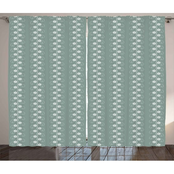 Ambesonne Spring Curtains 2 Panel Set, Rococo Influences Essence, 108" x 108", Pale Sage Green White