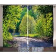 thumbnail image 1 of Ambesonne Spring Curtains 2 Panel Set, Path in Forest by Lake, 108" x 84", Lime Green Grey, 1 of 3