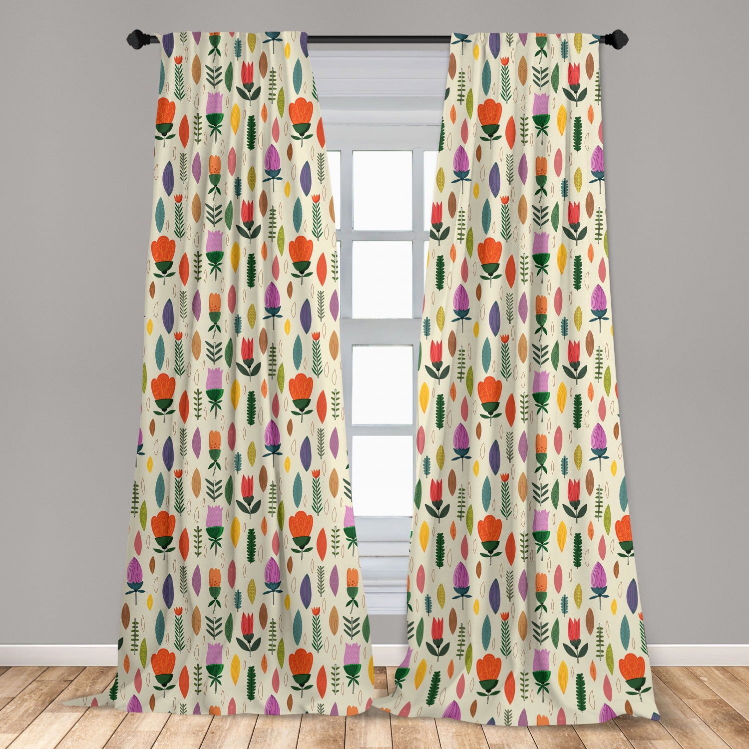 Spring Curtains 2 Panels Set, Seasonal Fun Pattern in Pastel Shades ...