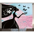 thumbnail image 1 of Ambesonne Nature Curtains 2 Panel Set, Butterfly Floral Head, 108" x 84", Black Pale Pink Sky Blue, 1 of 3