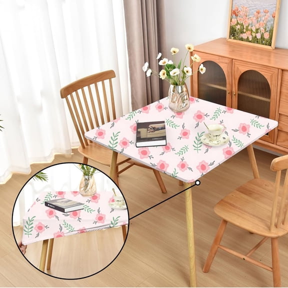 Spring Cute Flower Fitted Tablecloth with Elastic for 34x34 inch Square Folding Tables Washable Stretchy Spandex Card Table Covers Floral Cloth Fabric Table Cloths Not Vinyl