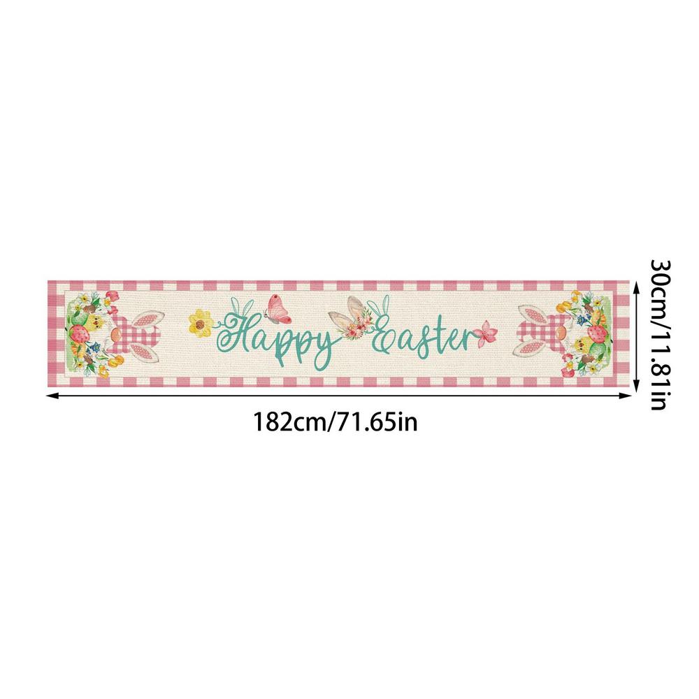 Spring Cute Linen Easter Bunny Flower Eggs Printed Table Runner Table