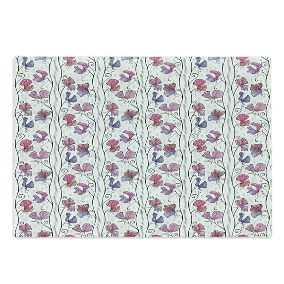 Spring Cutting Board, Abstract Repeating Pattern of Flowers on Thin Branches in Design, Decorative Tempered Glass Cutting and Serving Board, in 3 Sizes, by Ambesonne