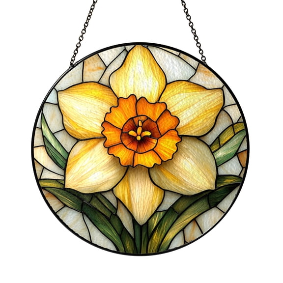 Spring Daffodil Suncatcher Pattern, Floral Stained Glass Template for DIY Makers and Birthday Craft Ideas