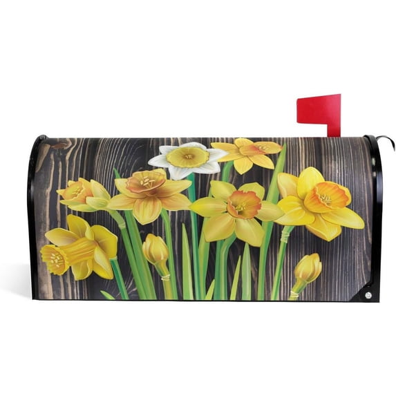 Spring Daffodils Flowers The Wooden Magnetic Mailbox Cover MailWraps Garden Yard Home Decor for Outside Standard Size-18"x 20.8"
