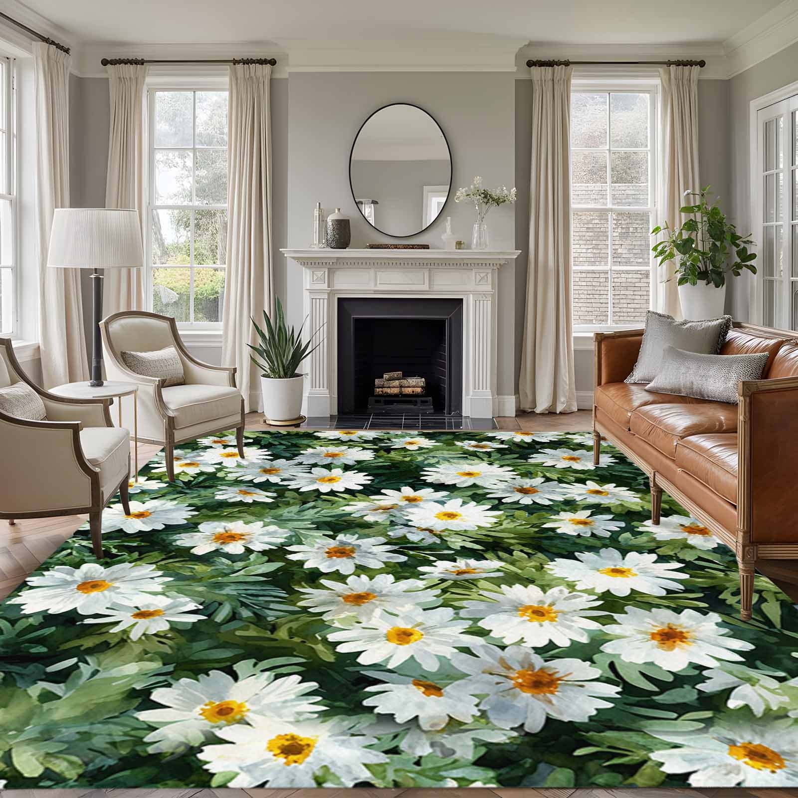 Small Daisy Rug Spring Daisy Area Rugs 5'x7', Small Throw Rugs for Laundry Room ...