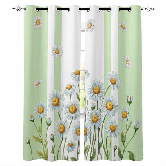 Spring Daisy Blackout Curtains for Bedroom Living Room Darkening Curtains 63 Inches Long Watercolor Flowers Floral Green Stripes Window Curtain 2 Panels Set Window Treatment Grommet Drapes 42"x63"